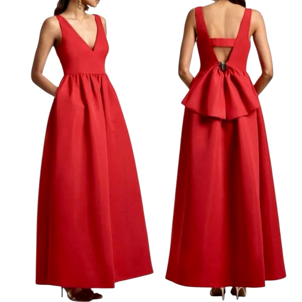Sachin + Babi Katrina Gown Cherry Red size 6 Bow Embellished Back Formal Event